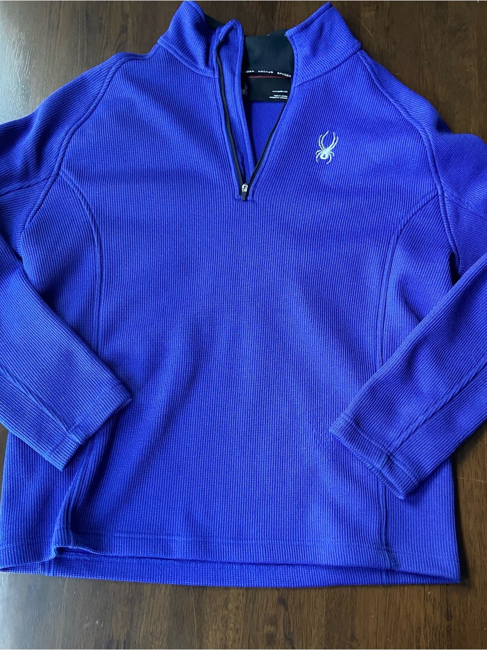 Spyder 1/4 Zip Pullover Mens Large Blue Knit Sweater Fleece Ski Jacket